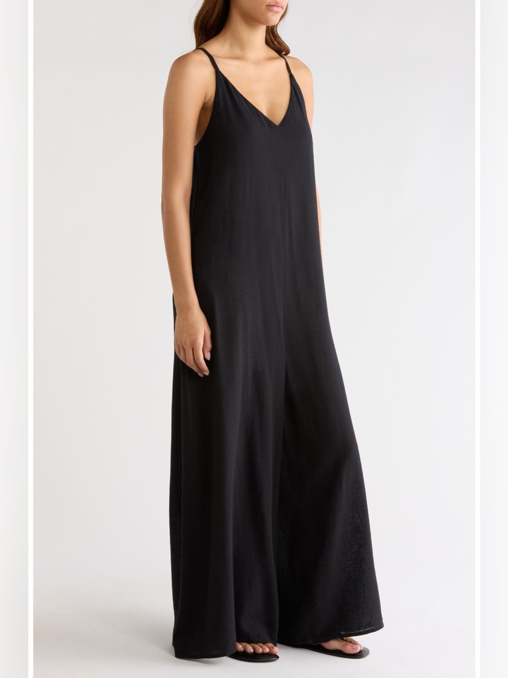 Elan Wide Leg Cotton Linen Blend Cover-Up Jumpsuit Black Medium NWT - Picture 1 of 8